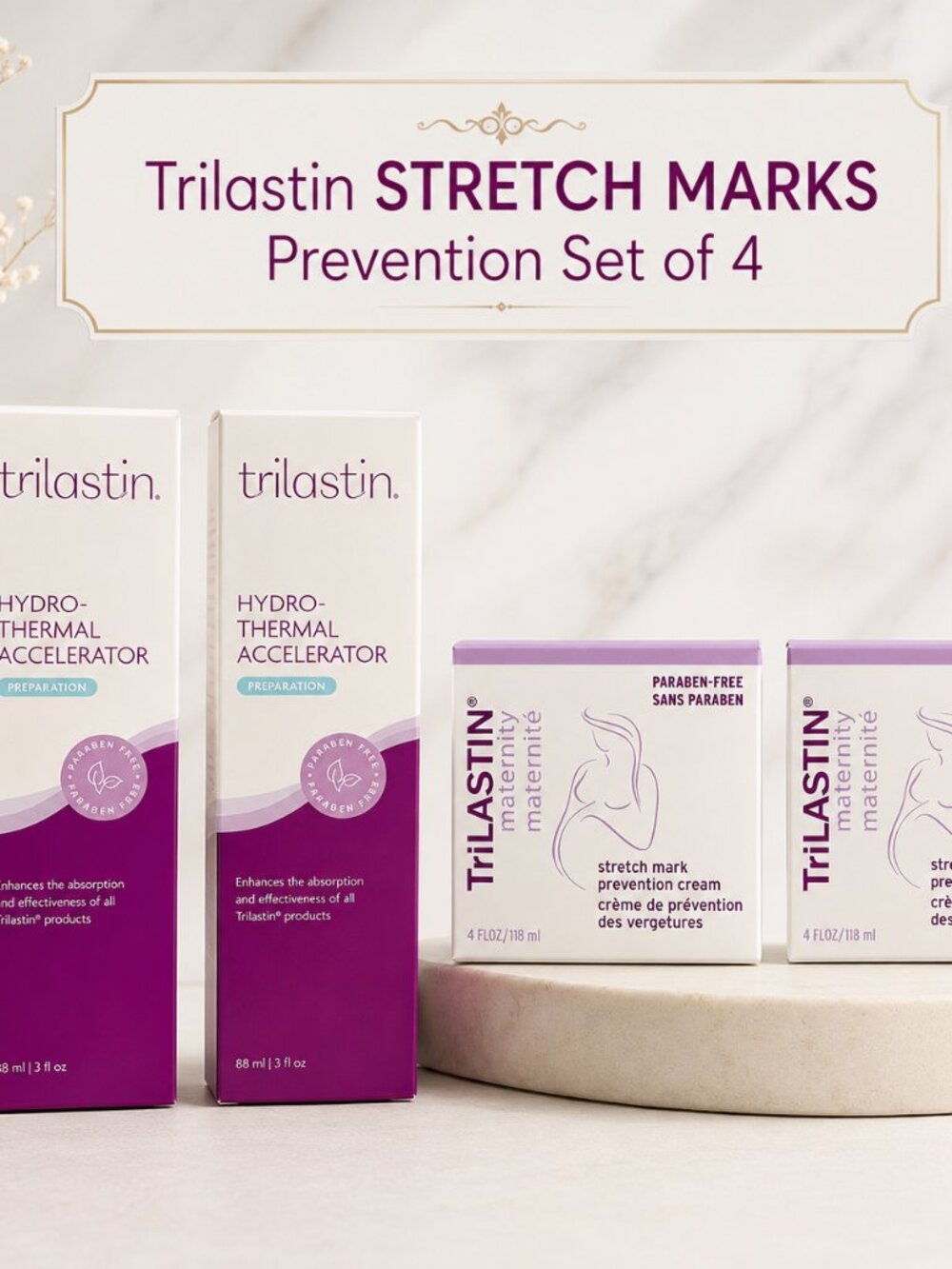 Set of 4 pcs TriLASTIN Stretch Mark Prevention Cream & Serum Thermal Accelerator